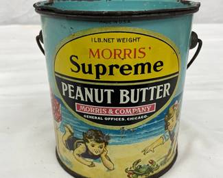1-Pound Morris Supreme Peanut Butter Tin with Lithographed Beach Scene