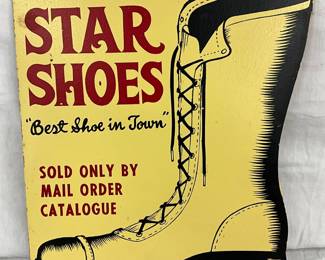 Masonite Advertising Sign for ‘Star Shoes,’ 14″ x 15″