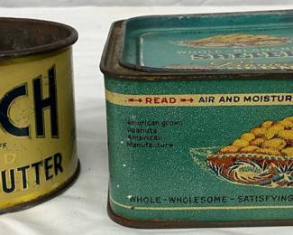 Punch Peanut Butter Tin by Ridenour Baker Grocery Co and Planters Salted Peanuts Tin