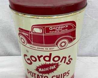 Gordon’s 1-Pound Potato Chip Can with Vintage Graphics