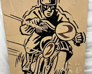 36” x 48” Single-Sided Metal Sign Featuring Motorcycle Illustration