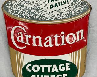 24″ x 28″ Early Embossed Carnation Cottage Cheese Die-Cut Tin Advertising Sign