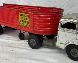 Vintage Structo Steel Company Toy Truck with Red Trailer, 21×5 1/2 Inches