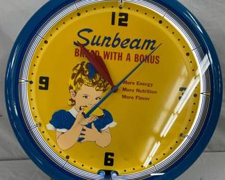 20-Inch Neon Sunbeam Bread Advertising Clock