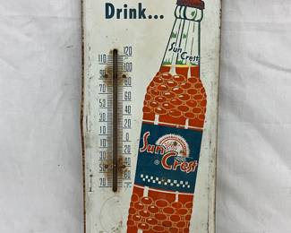 Vintage 6×16 Metal Sun Crest Thermometer Sign