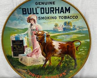 Rare 24-Inch Bull Durham Tobacco Tin Lithograph Sign