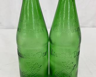10 oz. Green Embossed Mountain Dew Glass Bottles with Original Caps