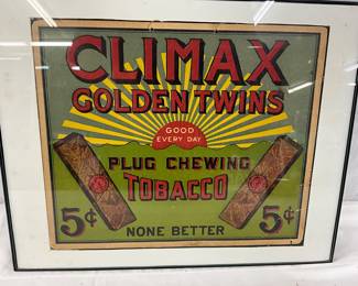 Climax Golden Twins Tobacco Cardboard Sign, 11″ x 9 1/2″