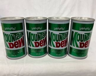 Four Mountain Dew 12-Ounce Steel Soda Cans with ‘Ya-Hoo!’ Branding