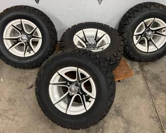 Four New Take-Off Golf Cart Wheels with Tires, 22×10-1/2×12