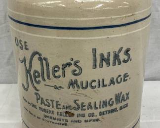 Stoneware Advertising Crock for Keller’s Inks, Detroit, Michigan