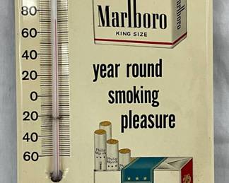 Metal Marlboro and Philip Morris Thermometer Sign, 6 x 13 1/2 Inches