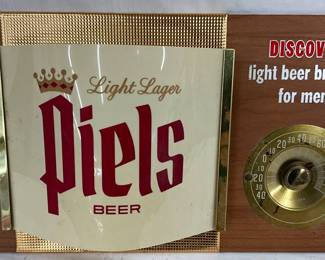 12X7 Piels Light Lager Beer Light-Up Thermometer Sign with Wooden Back