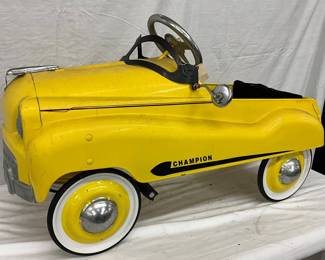 Yellow Champion Pedal Car with Metal Body and Steering Wheel