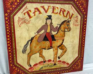 42 x 42″ Original English Wooden Tavern Sign with Painted Horse and Rider