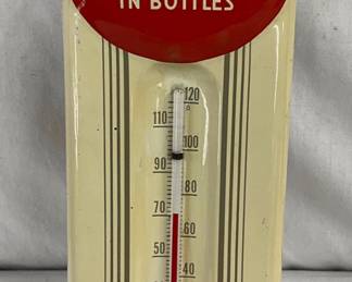 Metal Coca-Cola Thermometer with Embossed ‘Drink Coca-Cola in Bottles’ Button