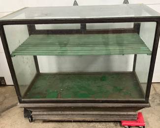 Oak Display Case with Sliding Glass Doors and Interior Shelf, 48-Inch Length