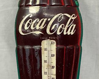 Early Die-Cut Coca-Cola Bottle Thermometer, 5” x 16”