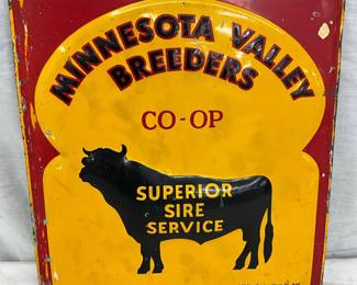 1953 Embossed Minnesota Valley Breeders Co-Op Metal Sign by A.M. Sign Co.