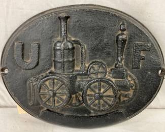 12 X 9 1/2 Cast Iron UF Firemen Plaque with Embossed Oil Pump on Oval Base