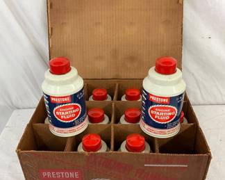 Vintage Prestone Engine Starting Fluid Case with 12 Unopened 11 Fl. Oz. Cans