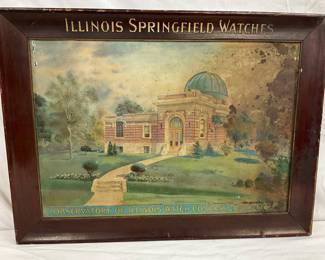 Illinois Springfield Watch Advertising Sign with Original Wooden Frame, 24X18