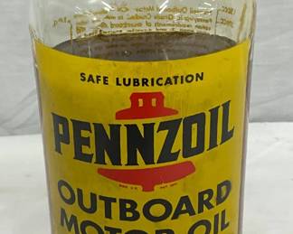 1 Quart Pennzoil Outboard Motor Oil Glass Bottle with Original Cap