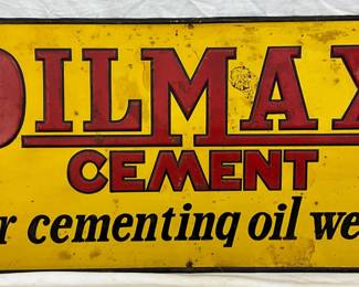 Oilmax Cement Embossed Metal Advertising Sign, 27″ x 14″