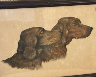 Antique Framed Print of Cockers....Signed