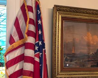 American Flag and old Mississippi Flag with stands!