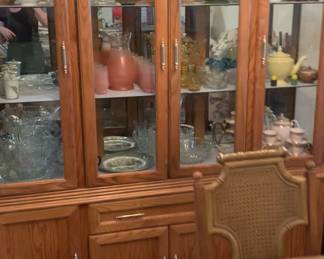 China cabinet and vintage glassware and pottery