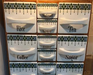 German spice rack with porcelain drawers. Excellent condition.