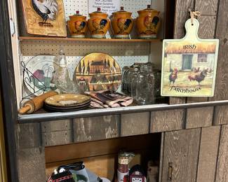 Irish farmhouse, hand painted Rooster canisters