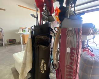 Golf Clubs and golf bags.