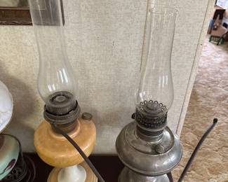 Just pulled these down from the second floor to bring down to the light table! Two vintage old oil lamps!