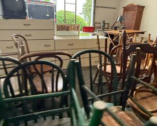 Look at all the chairs we have we have singles doubles, triples, and sets of five and six