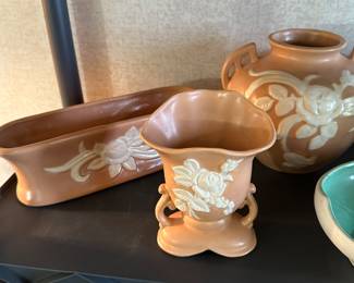 This an absolutely BEAUTIFUL Three Piece Set of Vintage Weller Pottery in the Cameo Rose Pattern! Dating between 1927/1933.