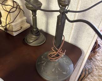 Sadly, this beautiful antique lighting fixture is missing it shade, but I believe this to be Bradley and Hubbard table lamp!