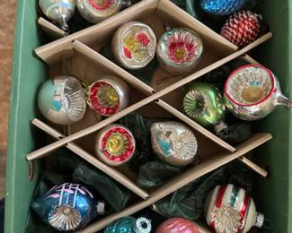 Close up of the Vintage Glass Indent and figural Ornaments!