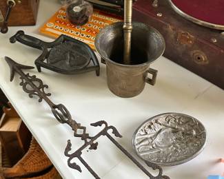 More vintage items! A wether vane arrow, sold brass mortar and pestle.