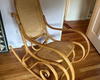 This is a terrific Bentwood rocker with rattan seat and back