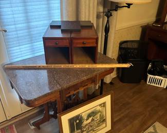 This a beautiful Victorian East Lake marble top table with some lovely wooden boxes with drawers on top