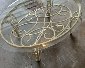 Here is the matching heavy wrought iron glass top coffee table