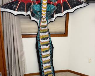 Indonesian Hand Painted Dragon Kite - Wing Span 62in. Overall length head to tail end is 15ft 5in.