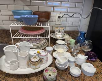 Misc. Porcelain  (Creamers, Sugar, Condiment, Mortar& Pestel, Mixing Bowls, Plates, Vases)