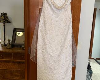 Beaded Sheath Style Wedding Dress with Head dress. Size 12.