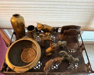 Brass Bowl, Vase, Figures