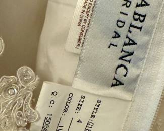 Label inside Wedding Dress with train.