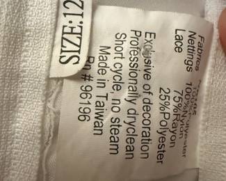 Label inside wedding dress.