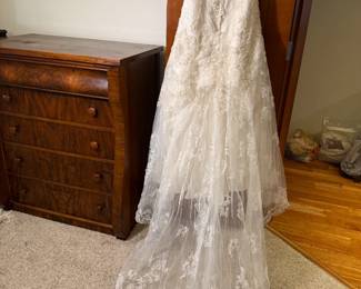 Back of Beaded Lace Wedding Dress showing Train.